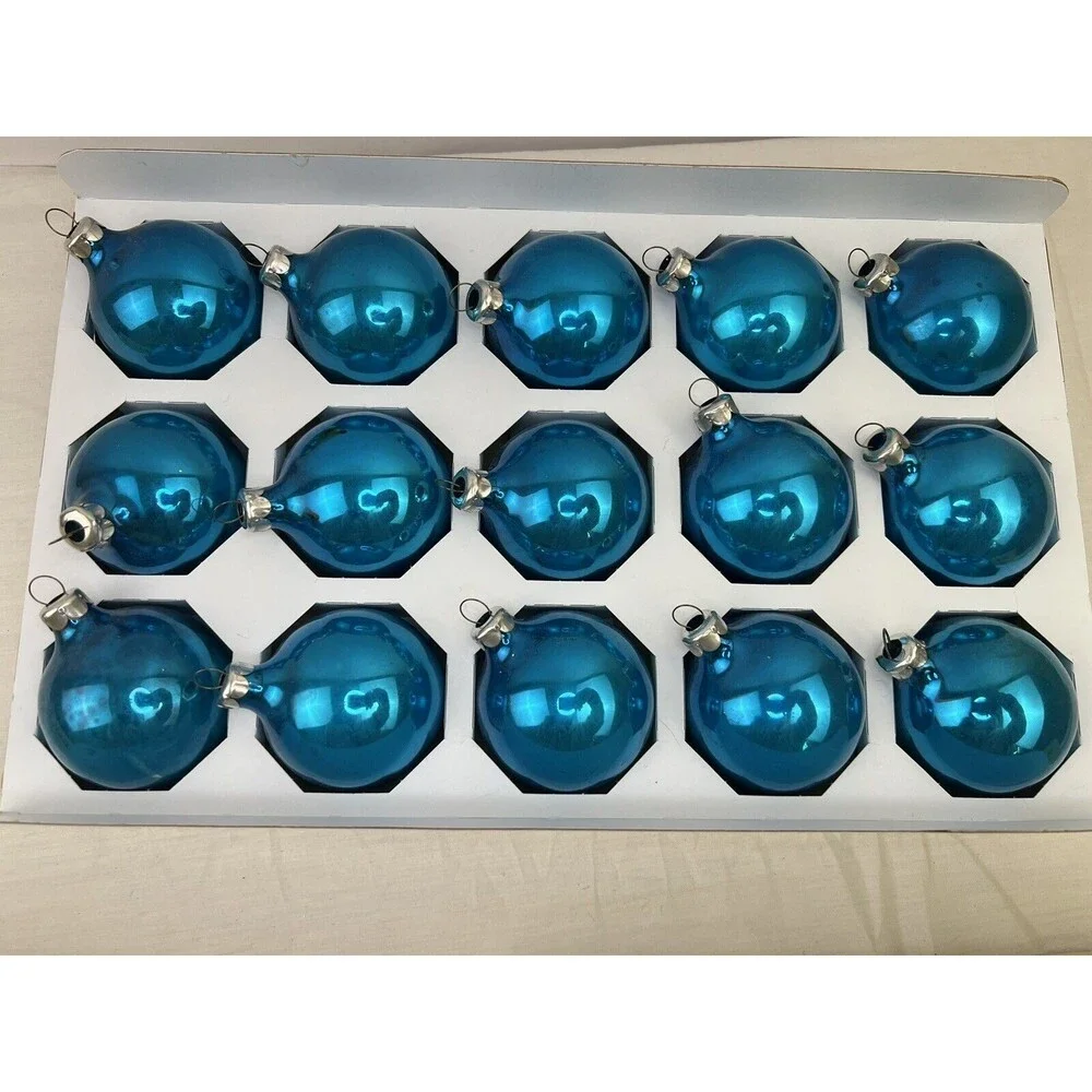 2 Pack VTG Holly Value‎ Pack 15 Glass Ornaments 2.25” Diameter Red Blue USA Made